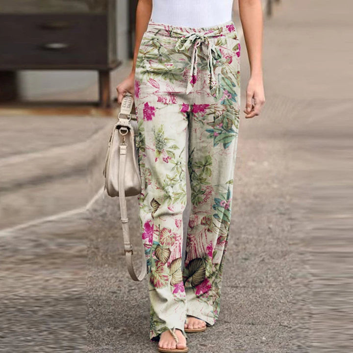 Krista | Pantalons de lli amb estampat vintage i cama ampla