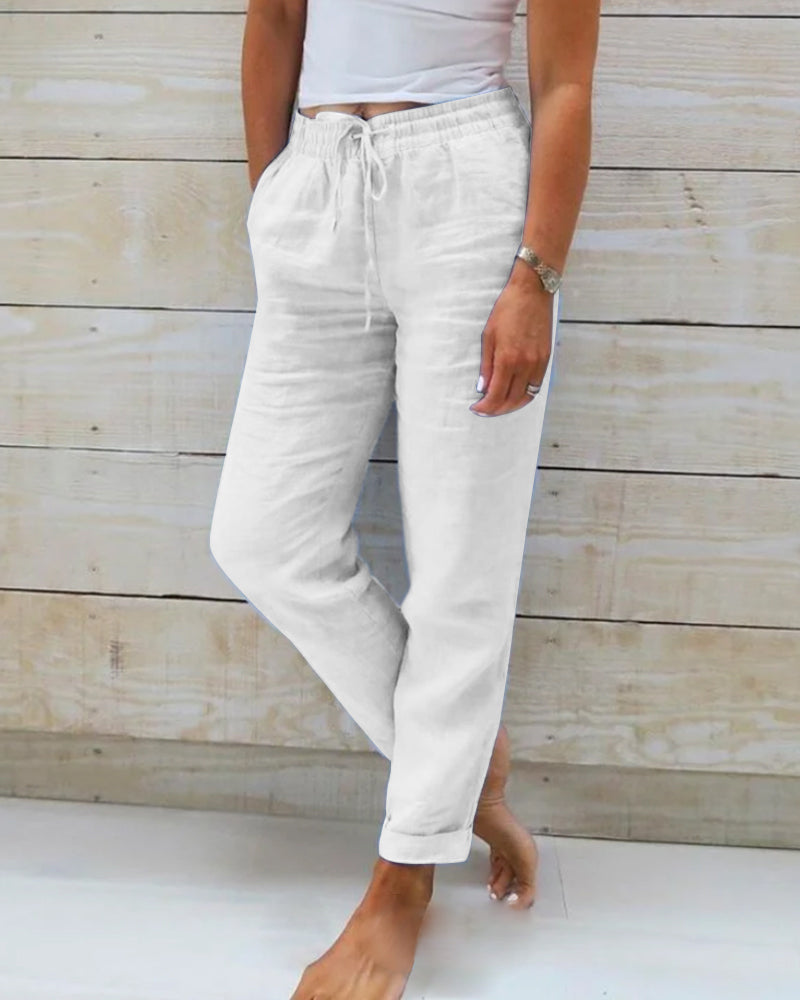 Macy | Pantalons de dona de cotó i lli amb cintura elàstica