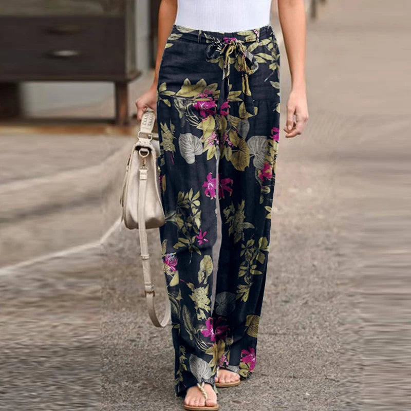 Krista | Pantalons de lli amb estampat vintage i cama ampla