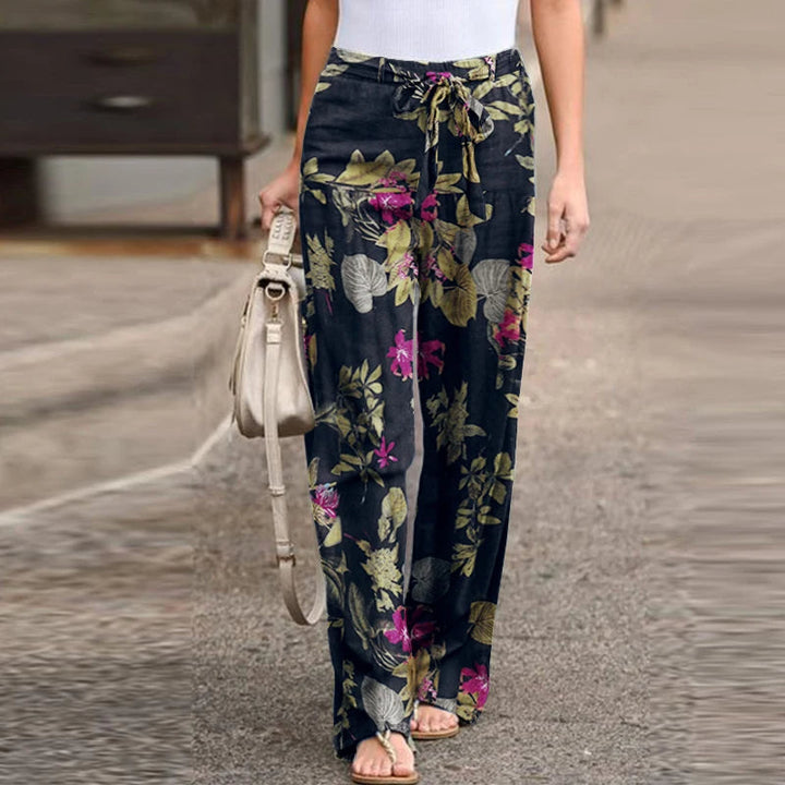 Krista | Pantalons de lli amb estampat vintage i cama ampla