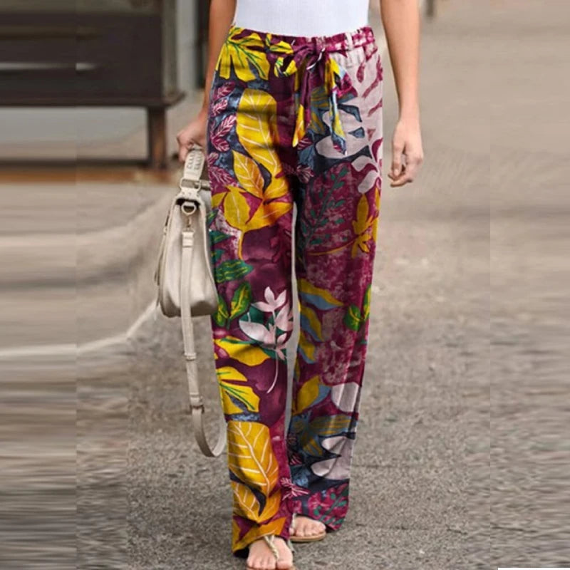 Krista | Pantalons de lli amb estampat vintage i cama ampla