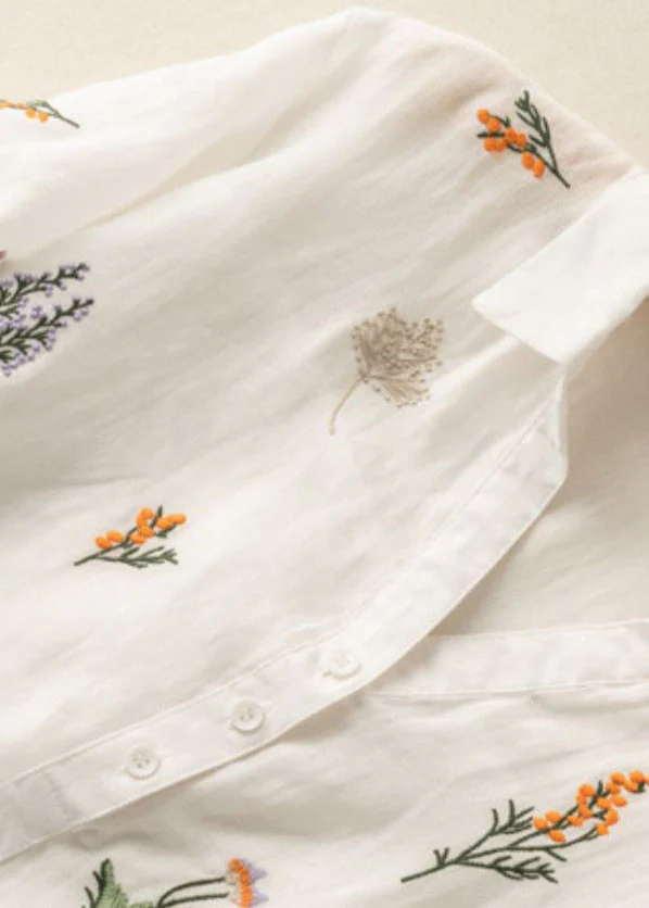 Camisa de lli amb coll Peter Pan i estampat de patchwork