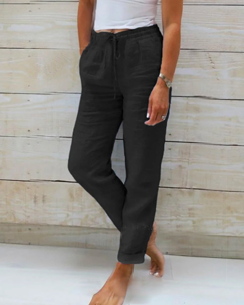 Macy | Pantalons de dona de cotó i lli amb cintura elàstica