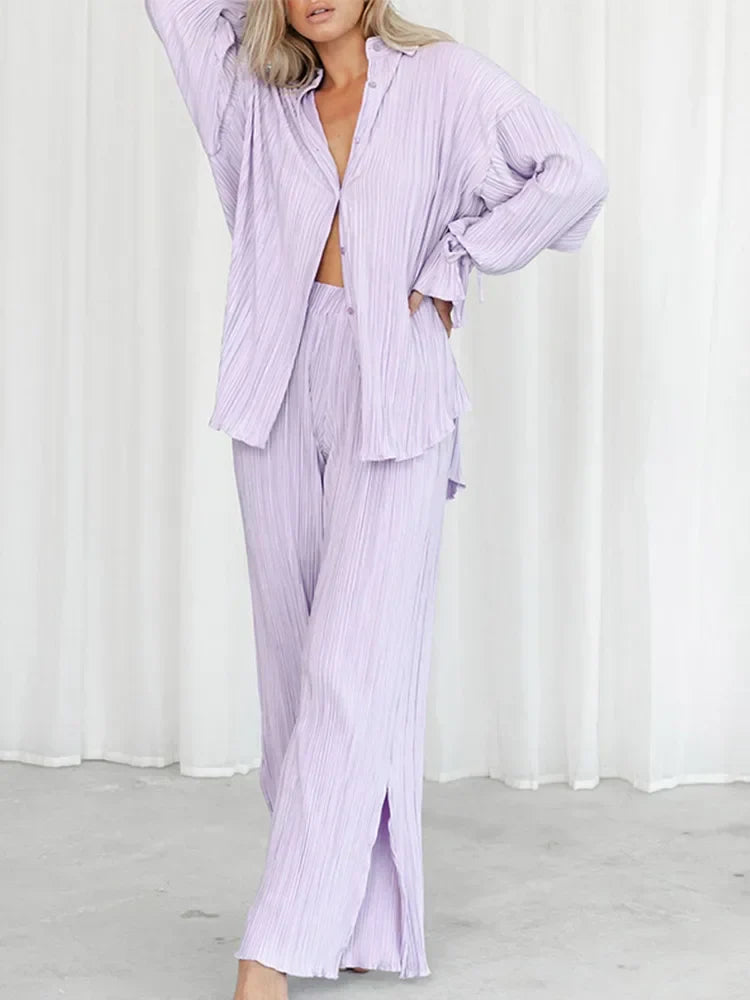 Conjunt "Lavendeltraum" | Pantalons + Camisa de teixit lleuger