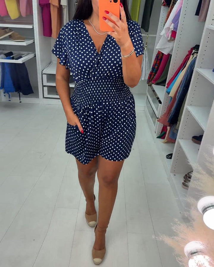 Olivia | Jumpsuit amb mànigues, estampat de pois i escot en V