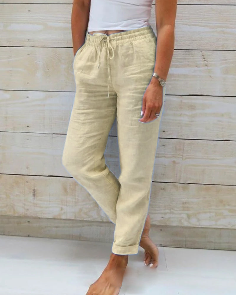 Macy | Pantalons de dona de cotó i lli amb cintura elàstica