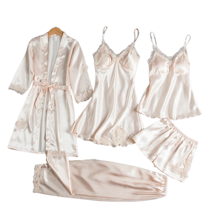 Livia | Conjunt de pijama de satí luxós 5 en 1 per a dones