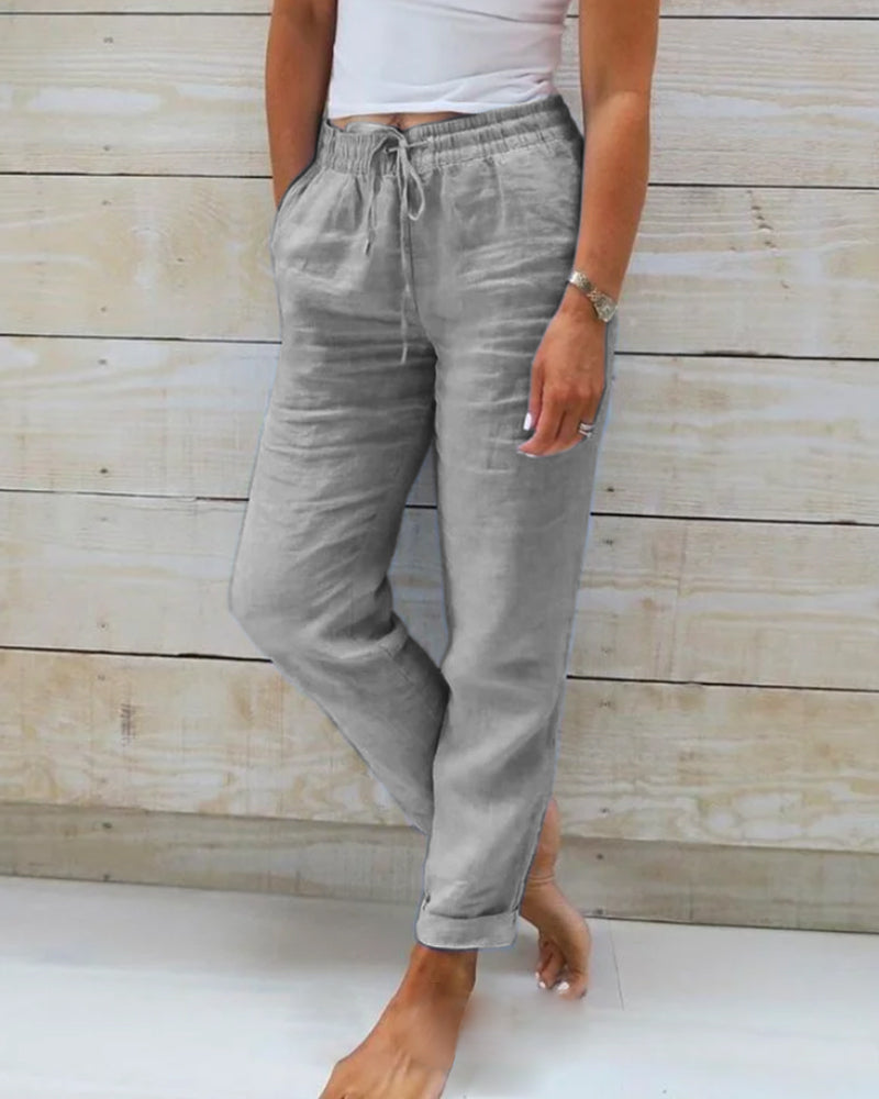 Macy | Pantalons de dona de cotó i lli amb cintura elàstica