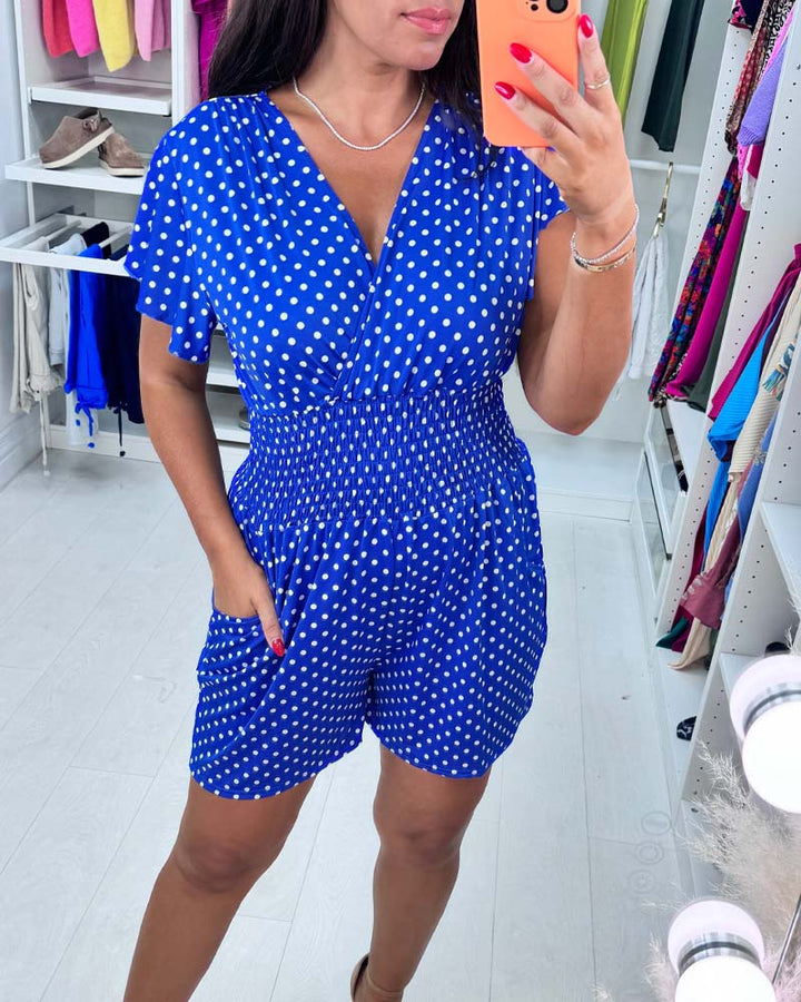 Olivia | Jumpsuit amb mànigues, estampat de pois i escot en V