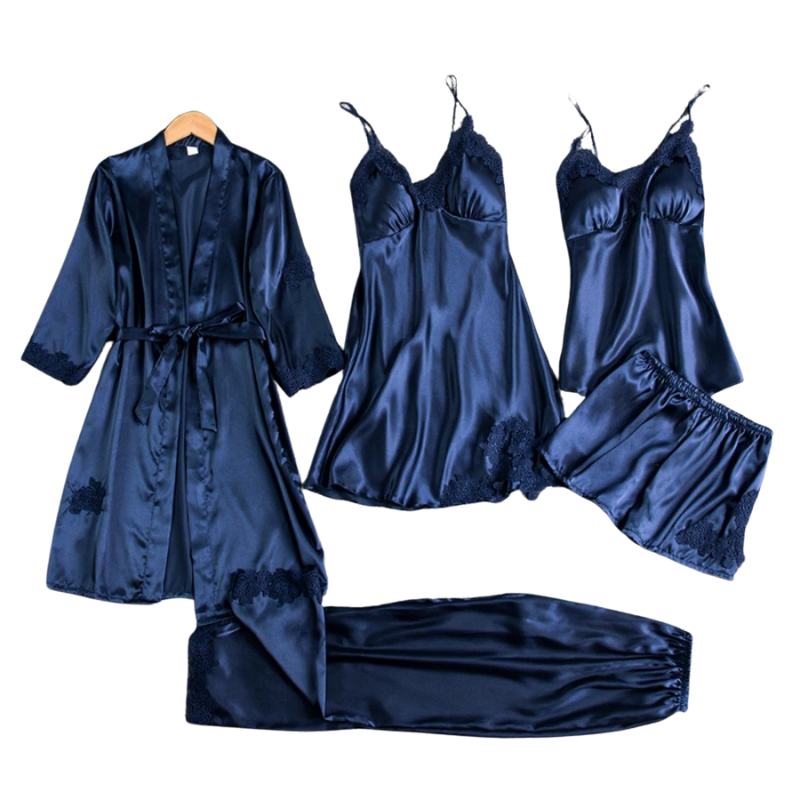 Livia | Conjunt de pijama de satí luxós 5 en 1 per a dones