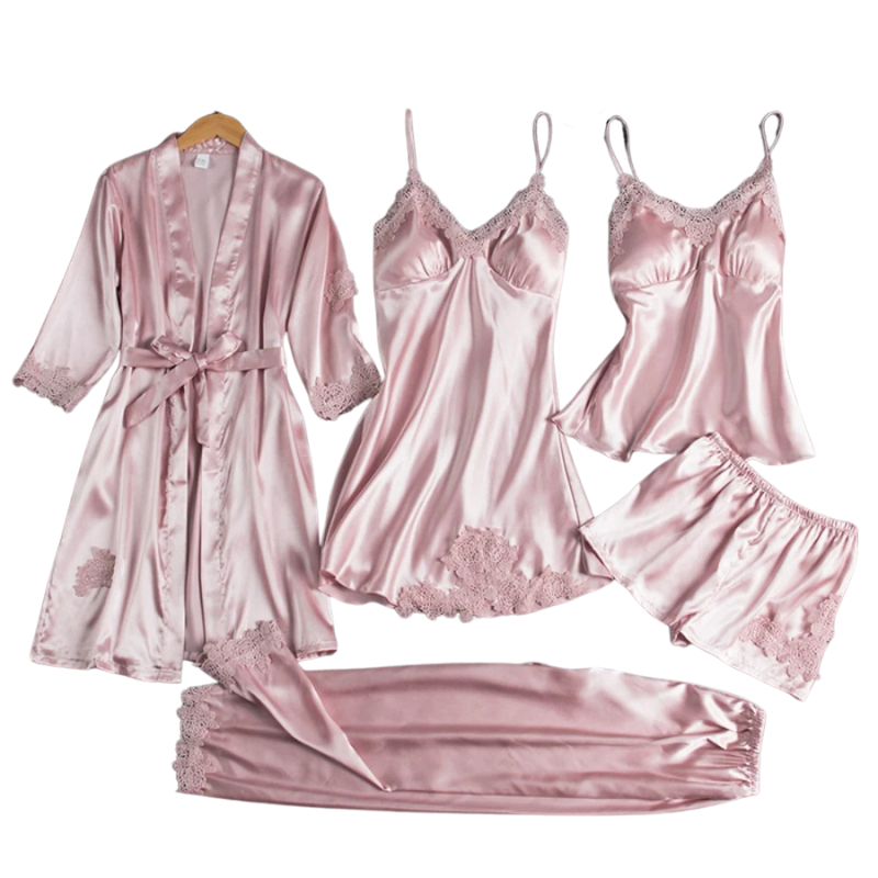 Livia | Conjunt de pijama de satí luxós 5 en 1 per a dones