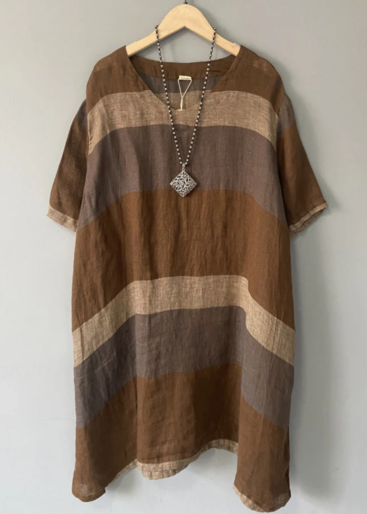 Vestit midi de lli amb escot en V i mànigues curtes