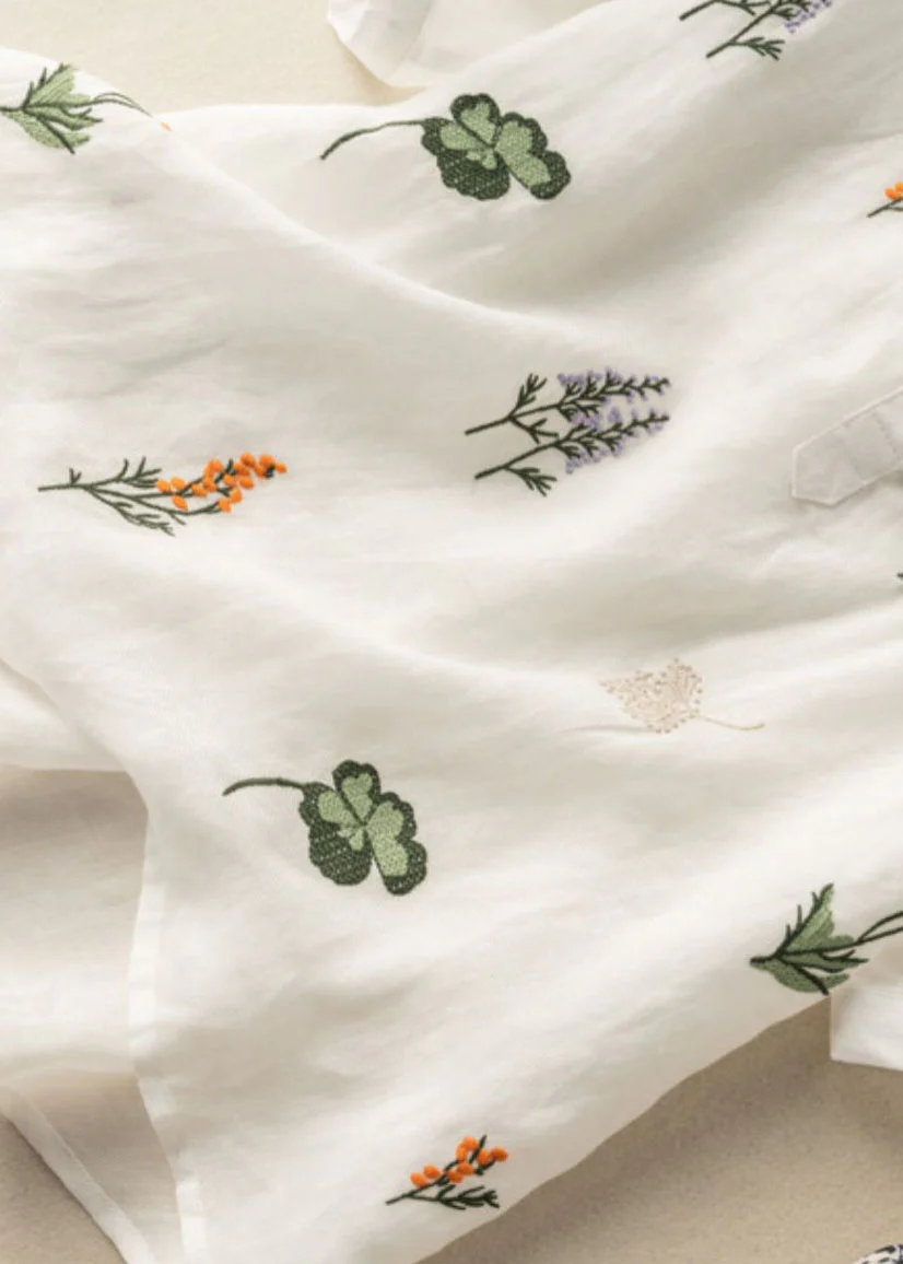 Camisa de lli amb coll Peter Pan i estampat de patchwork