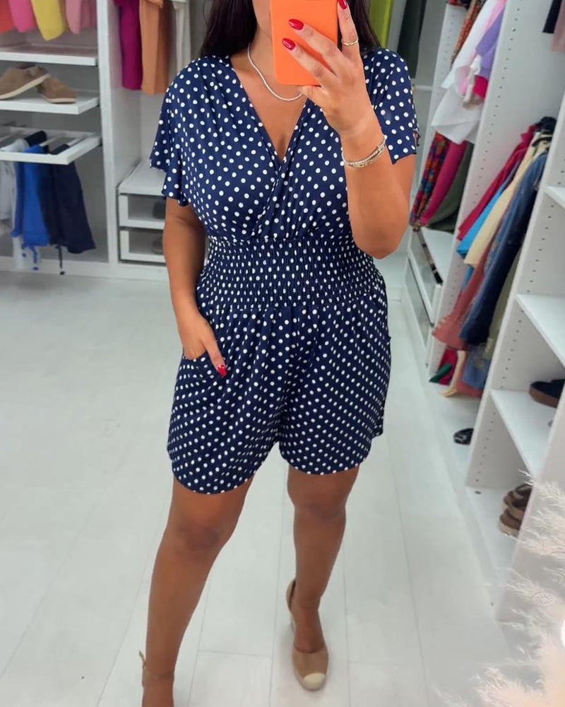 Olivia | Jumpsuit amb mànigues, estampat de pois i escot en V