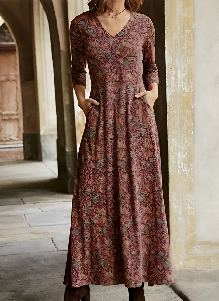 Adeline | Vestit llarg amb patró vintage