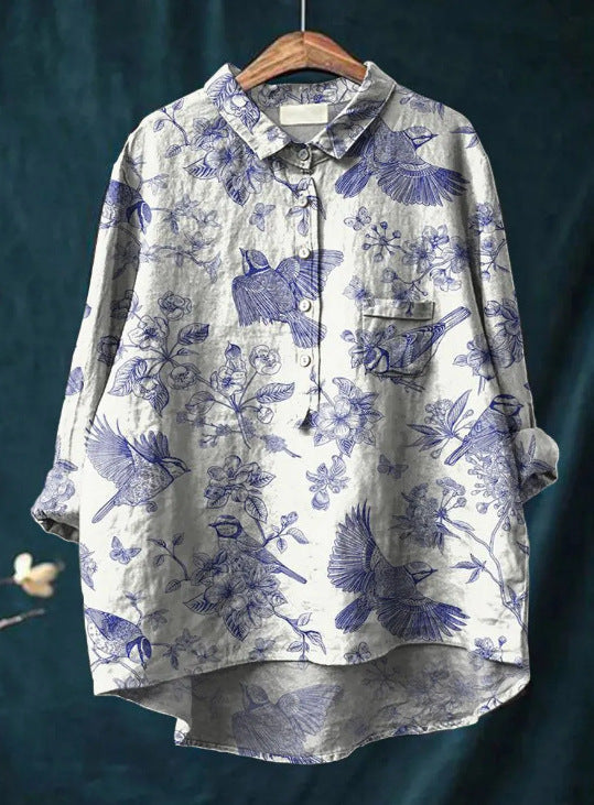 Mary | Blusa de cotó i lli amb estampat de flors