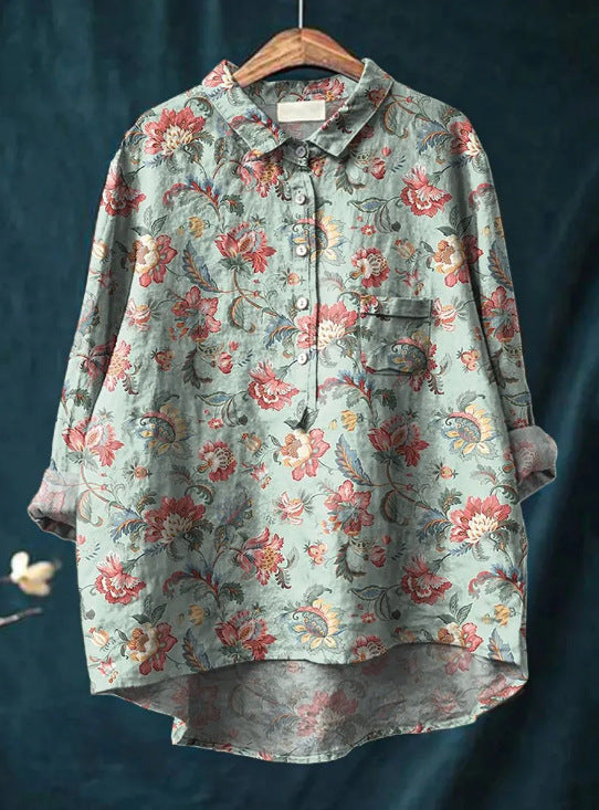 Mary | Blusa de cotó i lli amb estampat de flors