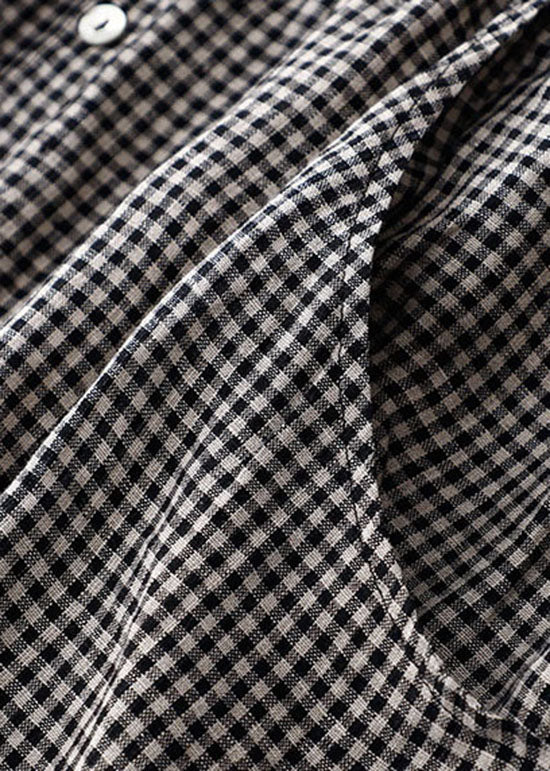 Vestit negre de quadres amb coll Peter Pan