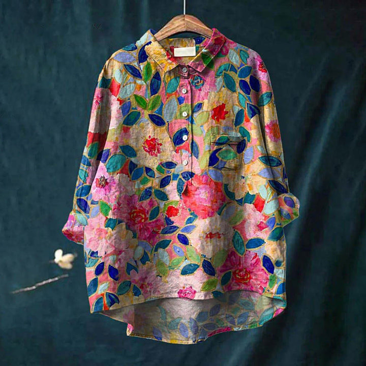 Mary | Blusa de cotó i lli amb estampat de flors