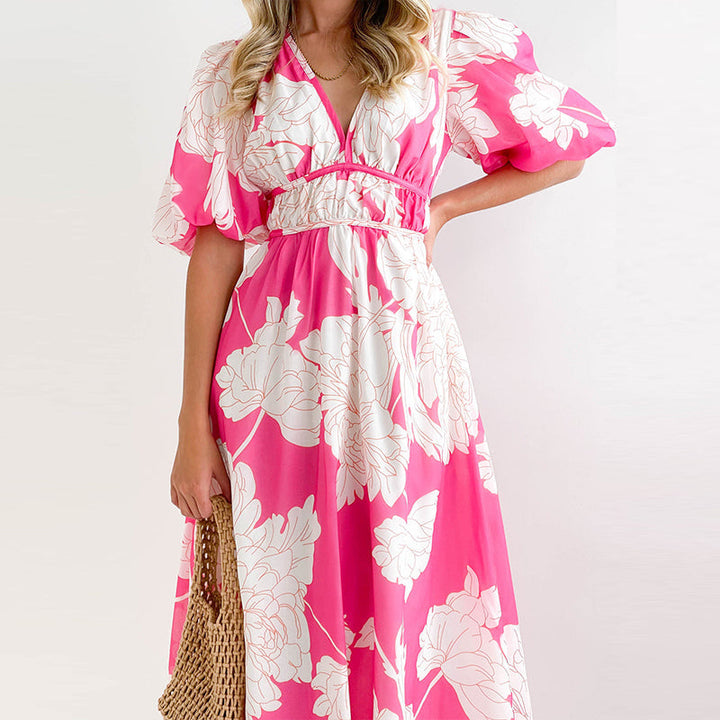 DARINA | Elegant vestit maxi fluid vermell i rosa