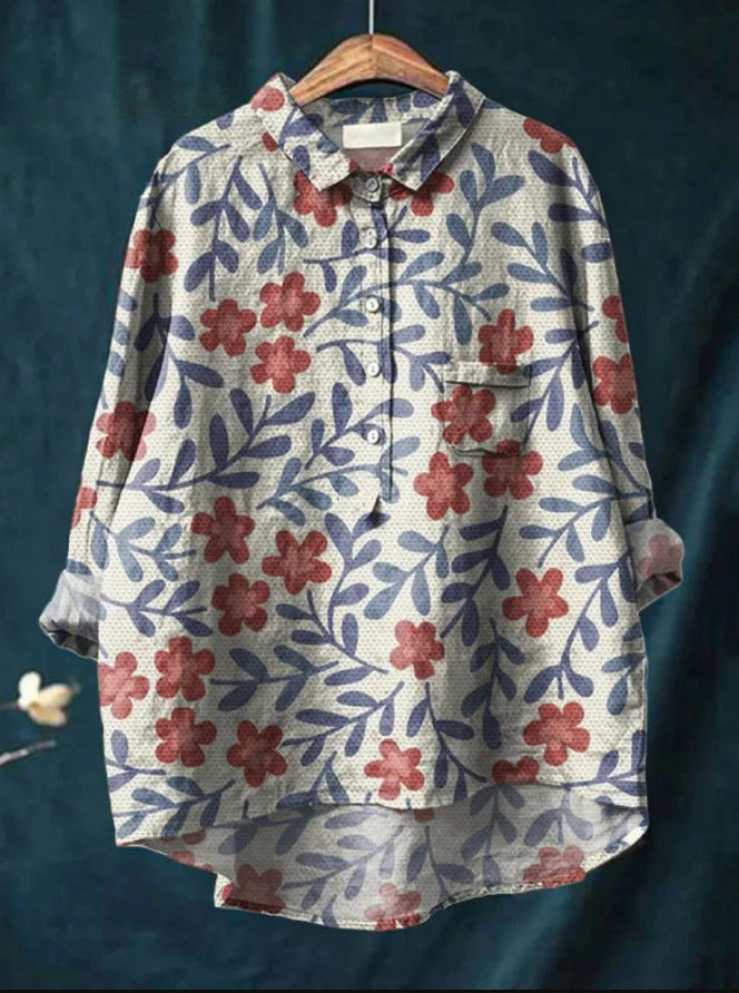 Mary | Blusa de cotó i lli amb estampat de flors