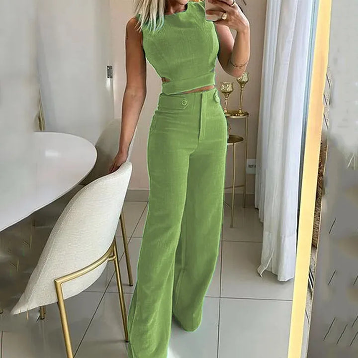 Jhara | Top curt elegant de cintura alta amb pantalons llargs