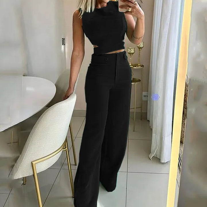 Jhara | Top curt elegant de cintura alta amb pantalons llargs