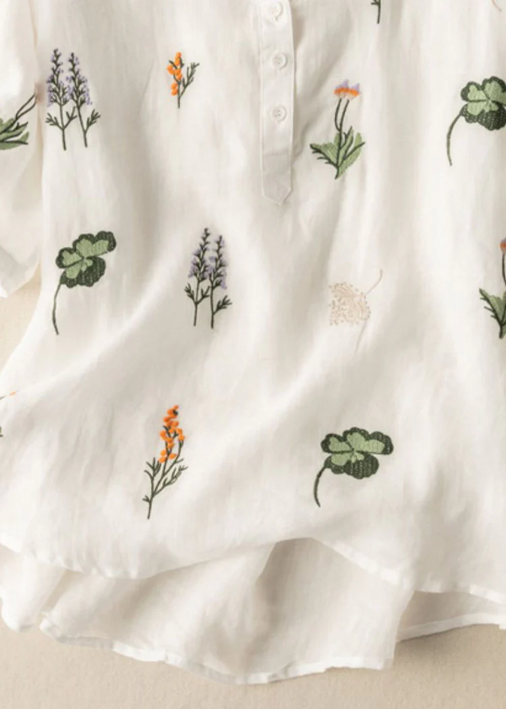 Camisa de lli amb coll Peter Pan i estampat de patchwork