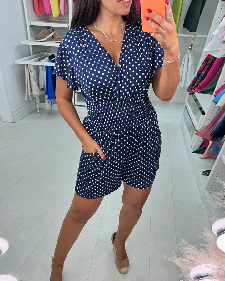 Jumpsuit casual de màniga curta amb estampat de punts i escot en V