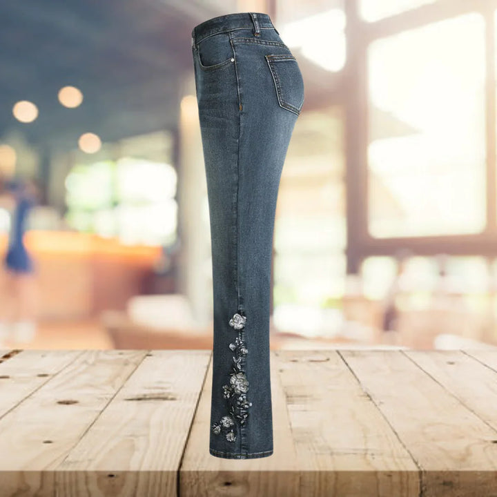 Yvonne | Pantalons de campana de denim vintage estampats