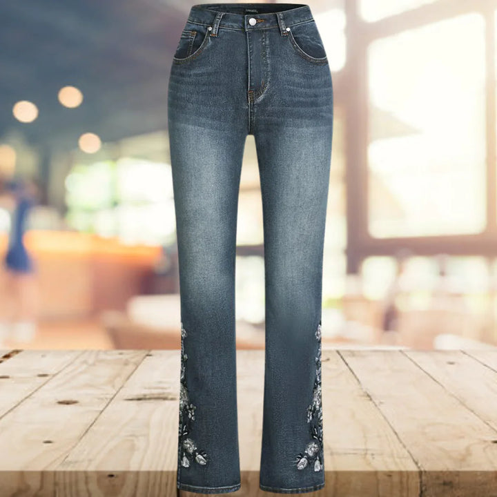 Yvonne | Pantalons de campana de denim vintage estampats
