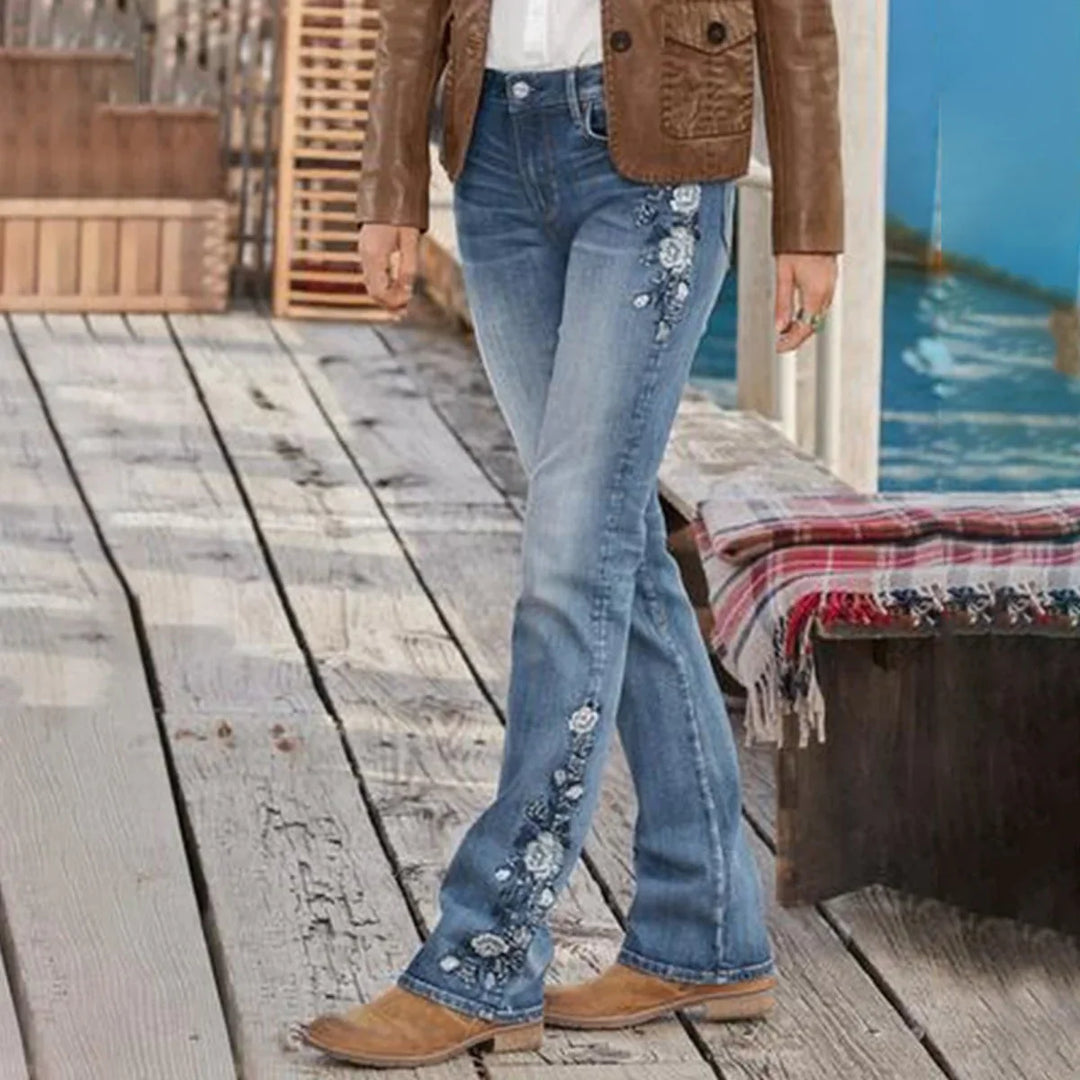 Yvonne | Pantalons de campana de denim vintage estampats