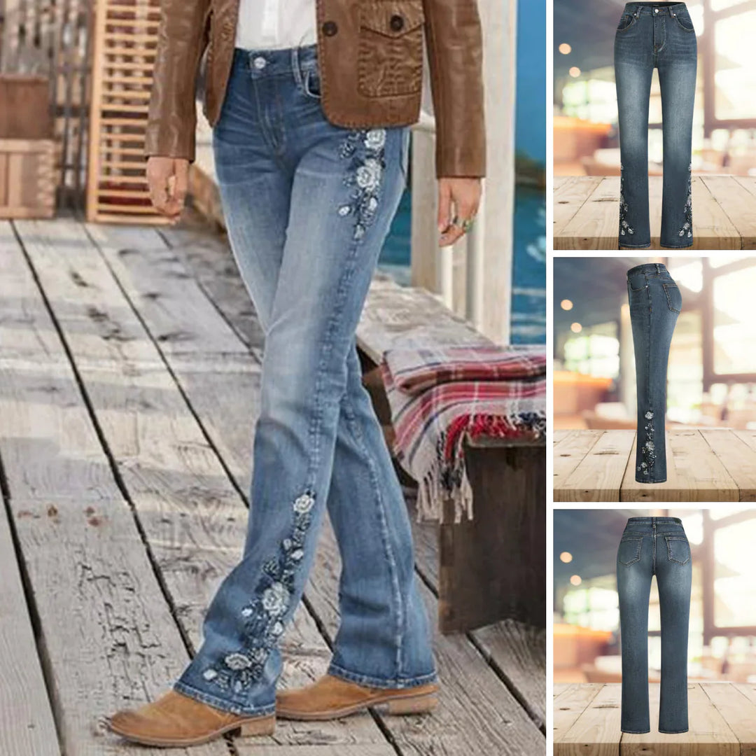 Yvonne | Pantalons de campana de denim vintage estampats