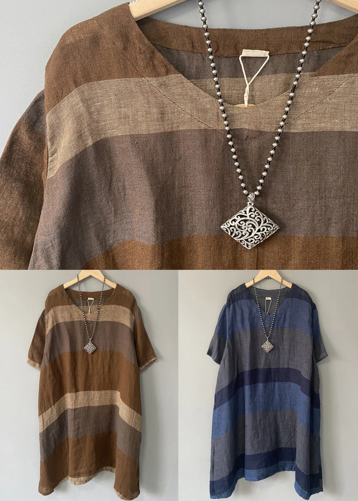 Vestit midi de lli amb escot en V i mànigues curtes