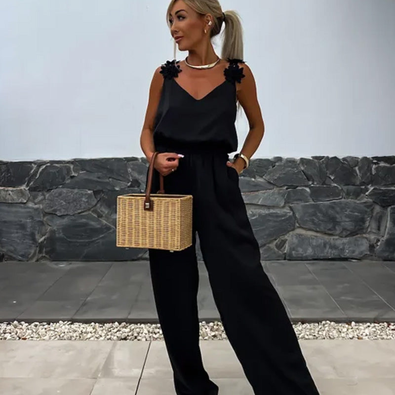 Jumpsuit sense mànigues per a dones amb cama ampla i estil