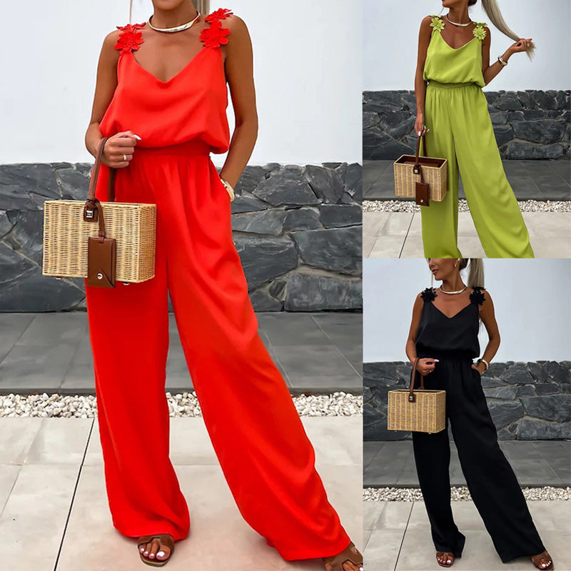 Jumpsuit sense mànigues per a dones amb cama ampla i estil