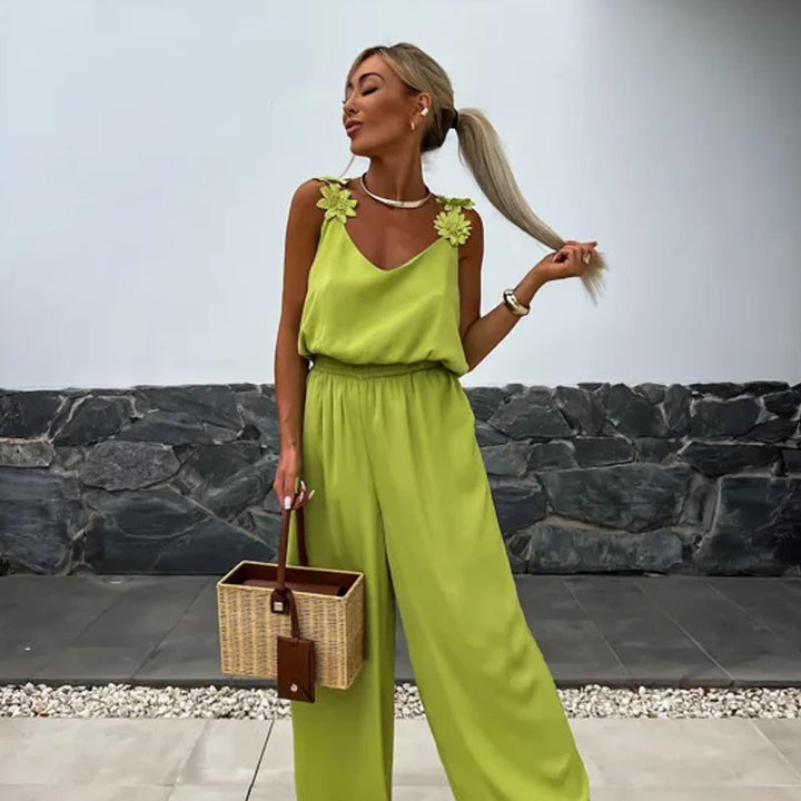 Jumpsuit sense mànigues per a dones amb cama ampla i estil