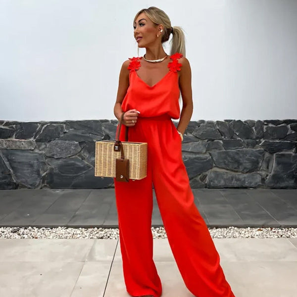 Jumpsuit sense mànigues per a dones amb cama ampla i estil